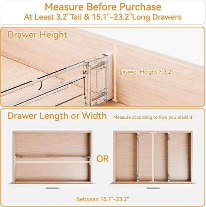 4 Pack 3.2 Inch Shallow Acrylic Drawer Dividers for Clothes -Expandable from 15-21''- Adjustable Drawer Dividers for Baby Clothing,Sock,Underwear,Clear in Drawer Separators for Dresser,Kitchen