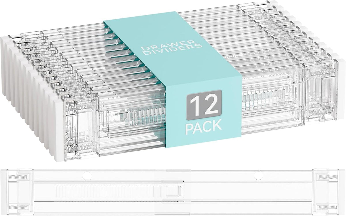 4 Pack 3.2 Inch Shallow Acrylic Drawer Dividers for Clothes -Expandable from 15-21''- Adjustable Drawer Dividers for Baby Clothing,Sock,Underwear,Clear in Drawer Separators for Dresser,Kitchen