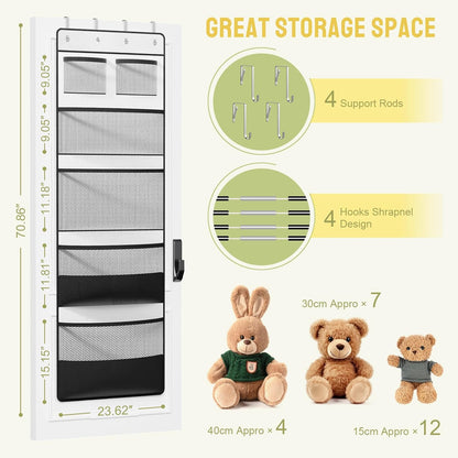 Stuffed Animal Storage, Hanging Organizer for Stuffed Animals with 6 Expandable Mesh Net Pockets, Stuffed Animal Hammock, Over the Door Organizer, Black