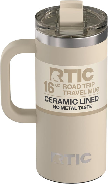 20oz Road Trip Travel Mug with Lid and Handle, Ceramic Lined, Beach | Stainless Steel Metal, Insulated Travel Cup for Hot and Cold Drinks, Coffee, Car, Camping and Travel