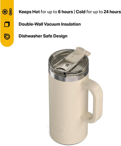 20oz Road Trip Travel Mug with Lid and Handle, Ceramic Lined, Beach | Stainless Steel Metal, Insulated Travel Cup for Hot and Cold Drinks, Coffee, Car, Camping and Travel