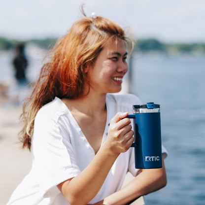 20oz Road Trip Travel Mug with Lid and Handle, Ceramic Lined, Beach | Stainless Steel Metal, Insulated Travel Cup for Hot and Cold Drinks, Coffee, Car, Camping and Travel