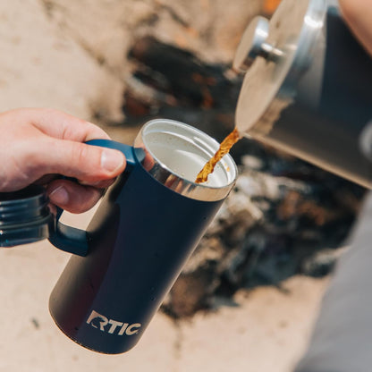 20oz Road Trip Travel Mug with Lid and Handle, Ceramic Lined, Beach | Stainless Steel Metal, Insulated Travel Cup for Hot and Cold Drinks, Coffee, Car, Camping and Travel