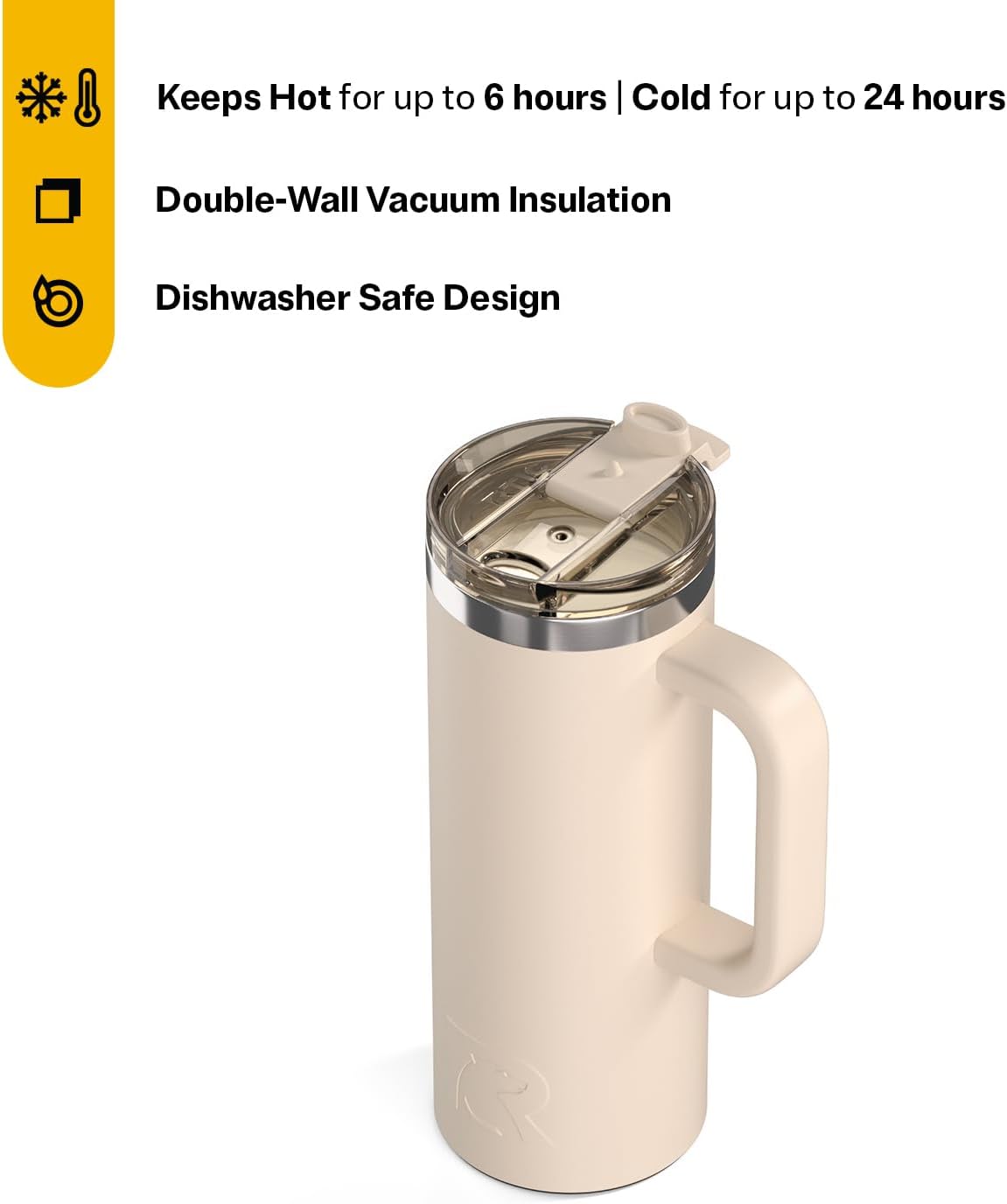20oz Road Trip Travel Mug with Lid and Handle, Ceramic Lined, Beach | Stainless Steel Metal, Insulated Travel Cup for Hot and Cold Drinks, Coffee, Car, Camping and Travel