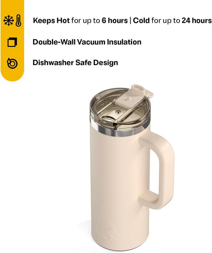 20oz Road Trip Travel Mug with Lid and Handle, Ceramic Lined, Beach | Stainless Steel Metal, Insulated Travel Cup for Hot and Cold Drinks, Coffee, Car, Camping and Travel