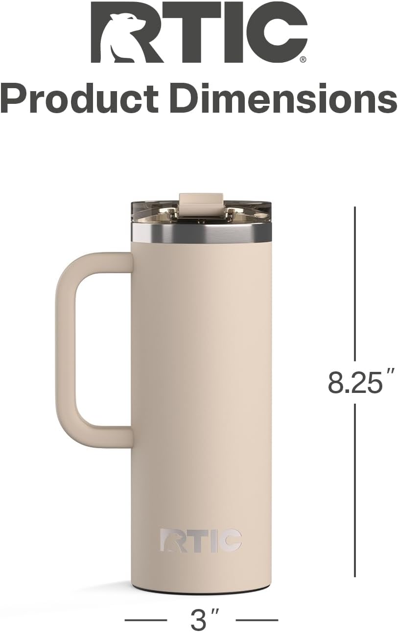 20oz Road Trip Travel Mug with Lid and Handle, Ceramic Lined, Beach | Stainless Steel Metal, Insulated Travel Cup for Hot and Cold Drinks, Coffee, Car, Camping and Travel