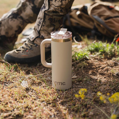20oz Road Trip Travel Mug with Lid and Handle, Ceramic Lined, Beach | Stainless Steel Metal, Insulated Travel Cup for Hot and Cold Drinks, Coffee, Car, Camping and Travel