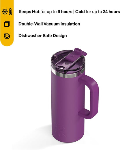 20oz Road Trip Travel Mug with Lid and Handle, Ceramic Lined, Beach | Stainless Steel Metal, Insulated Travel Cup for Hot and Cold Drinks, Coffee, Car, Camping and Travel