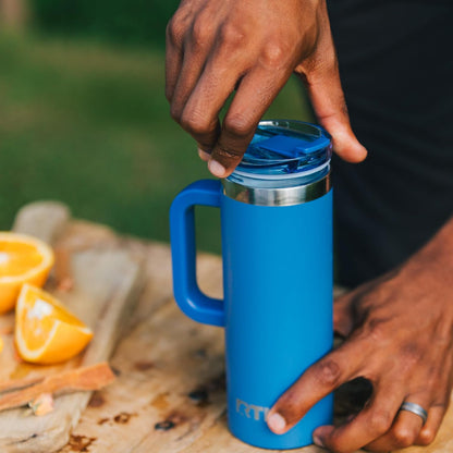 20oz Road Trip Travel Mug with Lid and Handle, Ceramic Lined, Beach | Stainless Steel Metal, Insulated Travel Cup for Hot and Cold Drinks, Coffee, Car, Camping and Travel