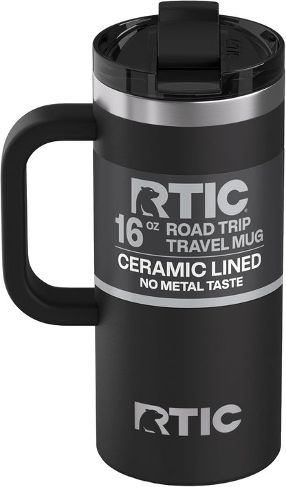 20oz Road Trip Travel Mug with Lid and Handle, Ceramic Lined, Beach | Stainless Steel Metal, Insulated Travel Cup for Hot and Cold Drinks, Coffee, Car, Camping and Travel
