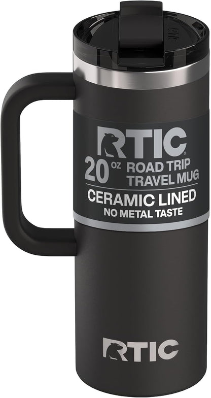 20oz Road Trip Travel Mug with Lid and Handle, Ceramic Lined, Beach | Stainless Steel Metal, Insulated Travel Cup for Hot and Cold Drinks, Coffee, Car, Camping and Travel