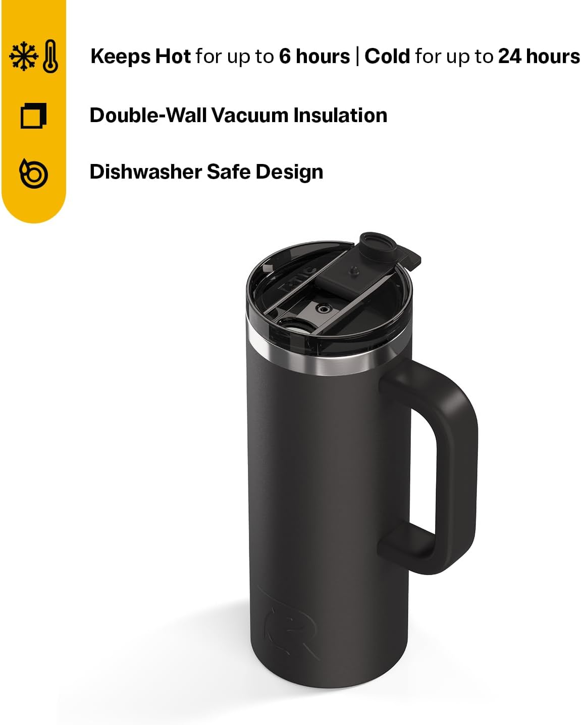 20oz Road Trip Travel Mug with Lid and Handle, Ceramic Lined, Beach | Stainless Steel Metal, Insulated Travel Cup for Hot and Cold Drinks, Coffee, Car, Camping and Travel