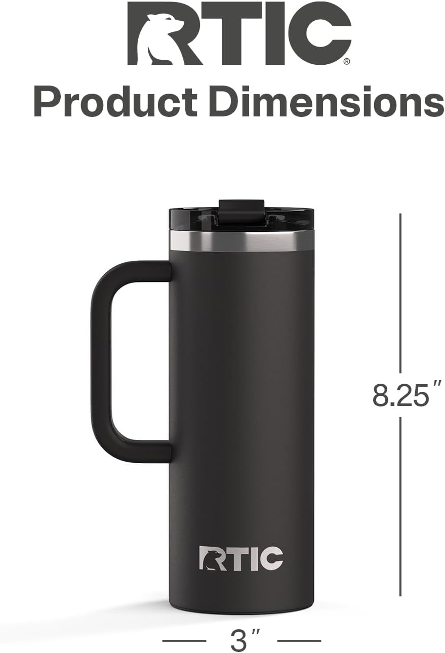 20oz Road Trip Travel Mug with Lid and Handle, Ceramic Lined, Beach | Stainless Steel Metal, Insulated Travel Cup for Hot and Cold Drinks, Coffee, Car, Camping and Travel