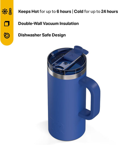 20oz Road Trip Travel Mug with Lid and Handle, Ceramic Lined, Beach | Stainless Steel Metal, Insulated Travel Cup for Hot and Cold Drinks, Coffee, Car, Camping and Travel