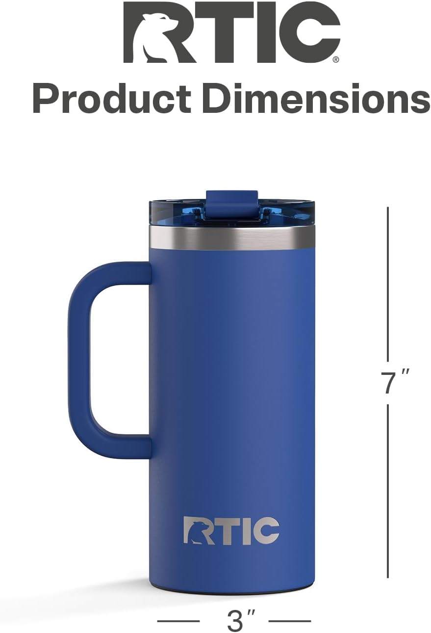20oz Road Trip Travel Mug with Lid and Handle, Ceramic Lined, Beach | Stainless Steel Metal, Insulated Travel Cup for Hot and Cold Drinks, Coffee, Car, Camping and Travel