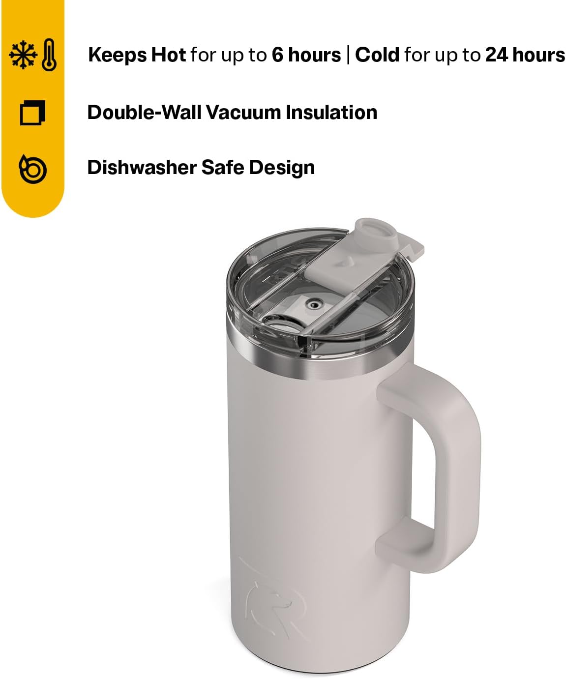 20oz Road Trip Travel Mug with Lid and Handle, Ceramic Lined, Beach | Stainless Steel Metal, Insulated Travel Cup for Hot and Cold Drinks, Coffee, Car, Camping and Travel