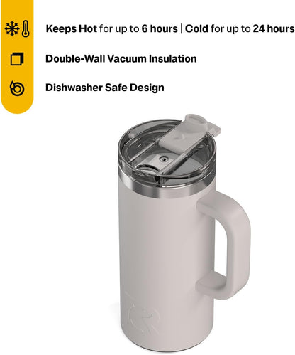 20oz Road Trip Travel Mug with Lid and Handle, Ceramic Lined, Beach | Stainless Steel Metal, Insulated Travel Cup for Hot and Cold Drinks, Coffee, Car, Camping and Travel