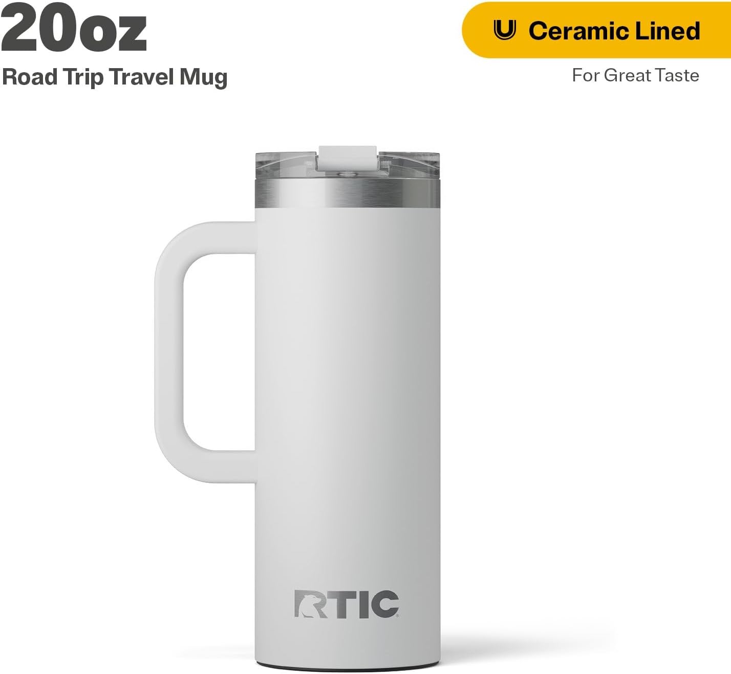 20oz Road Trip Travel Mug with Lid and Handle, Ceramic Lined, Beach | Stainless Steel Metal, Insulated Travel Cup for Hot and Cold Drinks, Coffee, Car, Camping and Travel