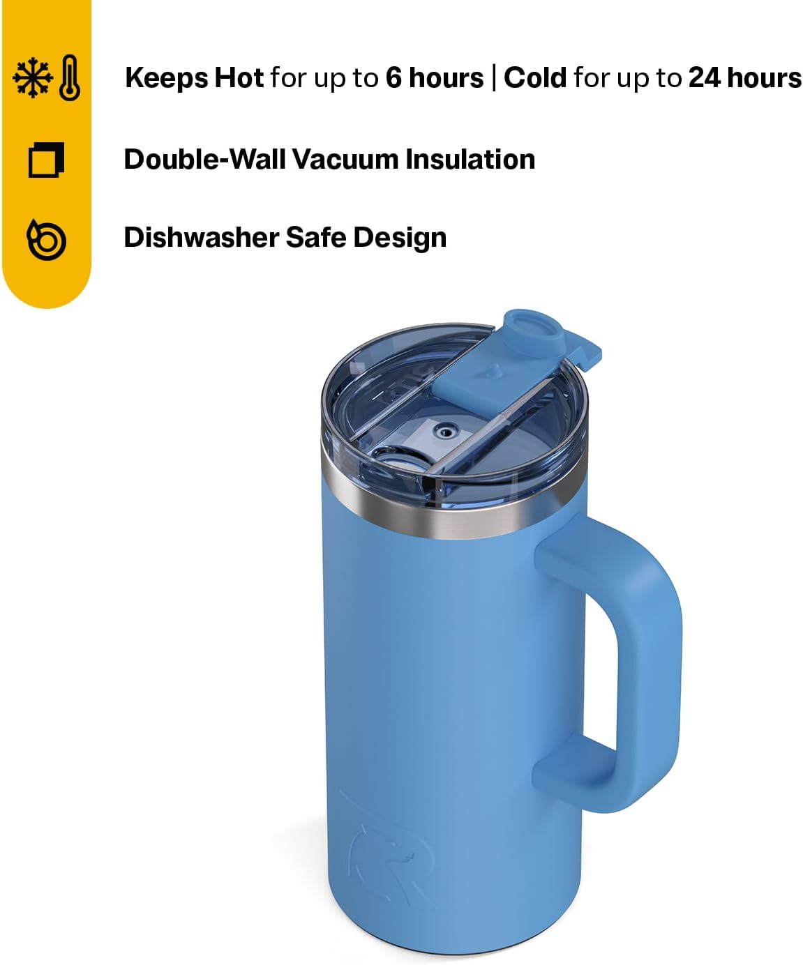 20oz Road Trip Travel Mug with Lid and Handle, Ceramic Lined, Beach | Stainless Steel Metal, Insulated Travel Cup for Hot and Cold Drinks, Coffee, Car, Camping and Travel