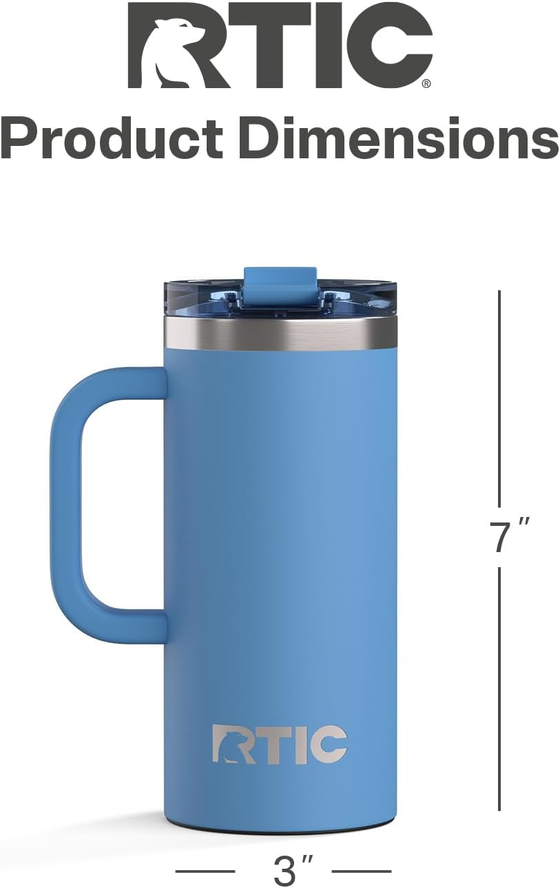 20oz Road Trip Travel Mug with Lid and Handle, Ceramic Lined, Beach | Stainless Steel Metal, Insulated Travel Cup for Hot and Cold Drinks, Coffee, Car, Camping and Travel