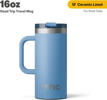 20oz Road Trip Travel Mug with Lid and Handle, Ceramic Lined, Beach | Stainless Steel Metal, Insulated Travel Cup for Hot and Cold Drinks, Coffee, Car, Camping and Travel