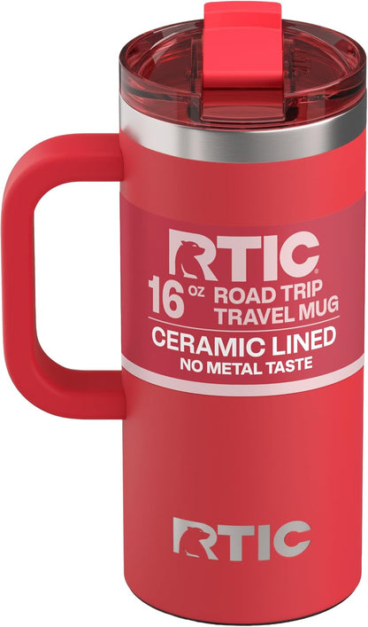20oz Road Trip Travel Mug with Lid and Handle, Ceramic Lined, Beach | Stainless Steel Metal, Insulated Travel Cup for Hot and Cold Drinks, Coffee, Car, Camping and Travel