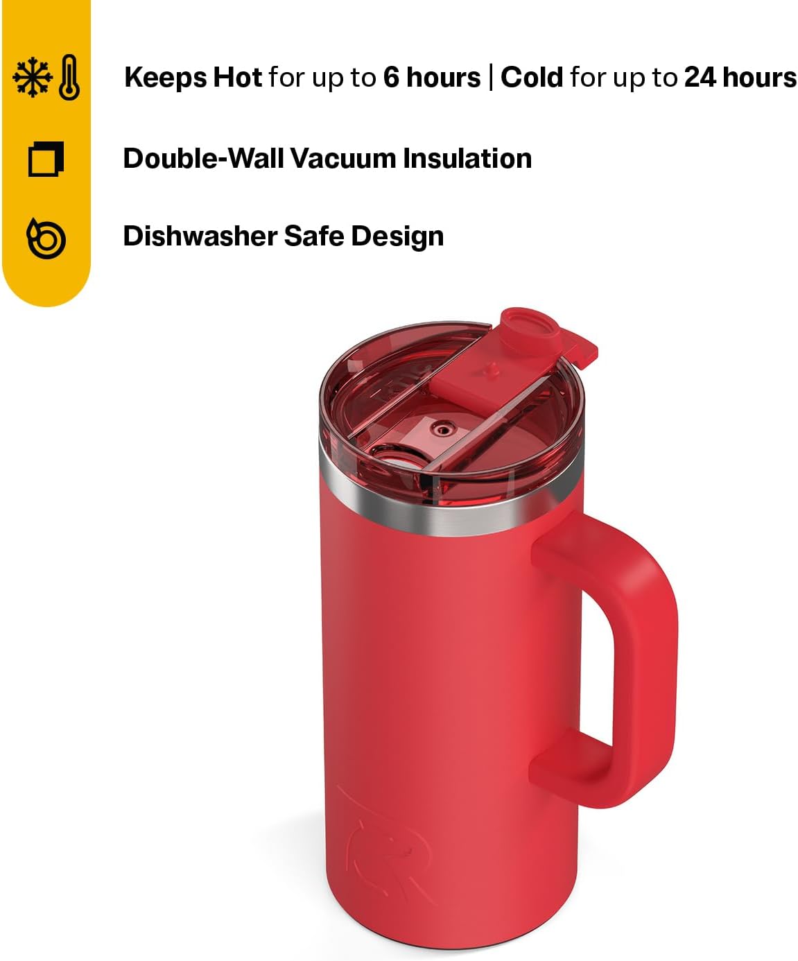 20oz Road Trip Travel Mug with Lid and Handle, Ceramic Lined, Beach | Stainless Steel Metal, Insulated Travel Cup for Hot and Cold Drinks, Coffee, Car, Camping and Travel