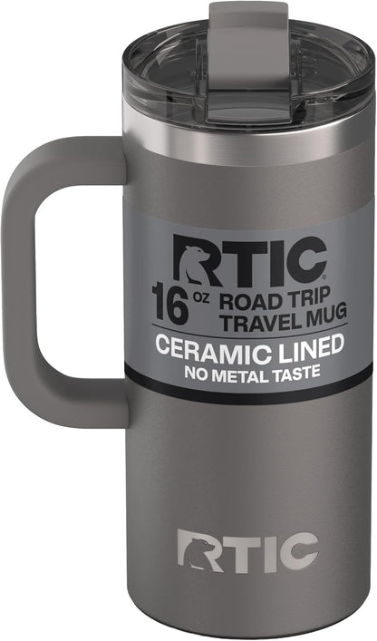 20oz Road Trip Travel Mug with Lid and Handle, Ceramic Lined, Beach | Stainless Steel Metal, Insulated Travel Cup for Hot and Cold Drinks, Coffee, Car, Camping and Travel