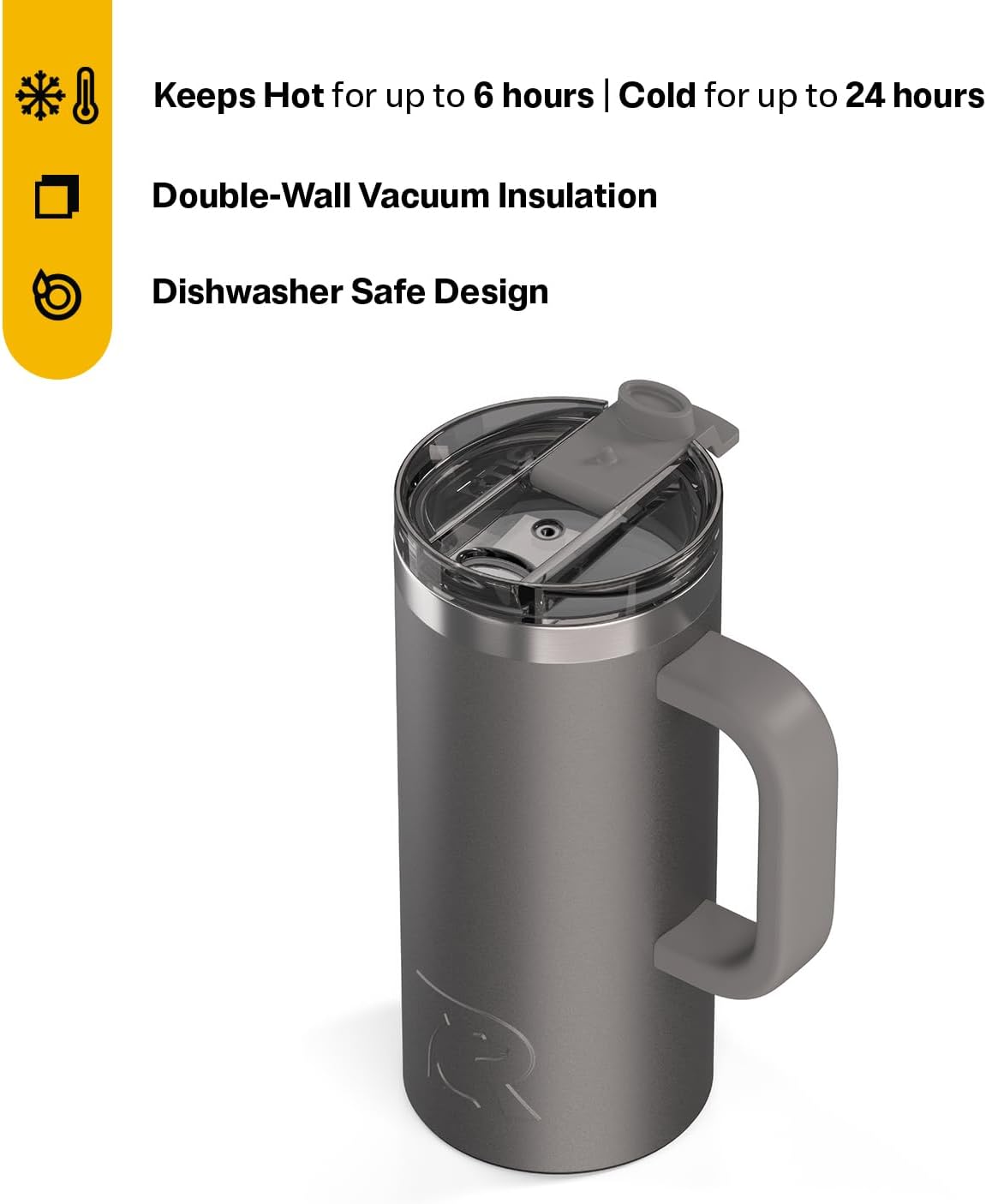 20oz Road Trip Travel Mug with Lid and Handle, Ceramic Lined, Beach | Stainless Steel Metal, Insulated Travel Cup for Hot and Cold Drinks, Coffee, Car, Camping and Travel