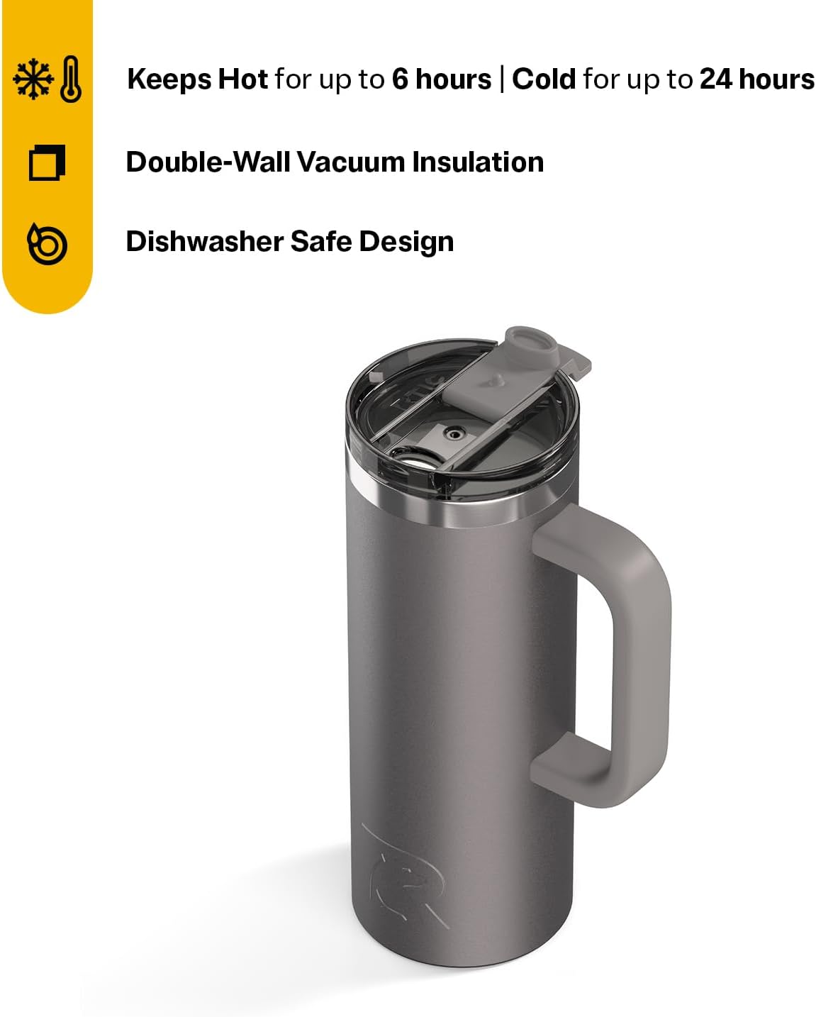 20oz Road Trip Travel Mug with Lid and Handle, Ceramic Lined, Beach | Stainless Steel Metal, Insulated Travel Cup for Hot and Cold Drinks, Coffee, Car, Camping and Travel