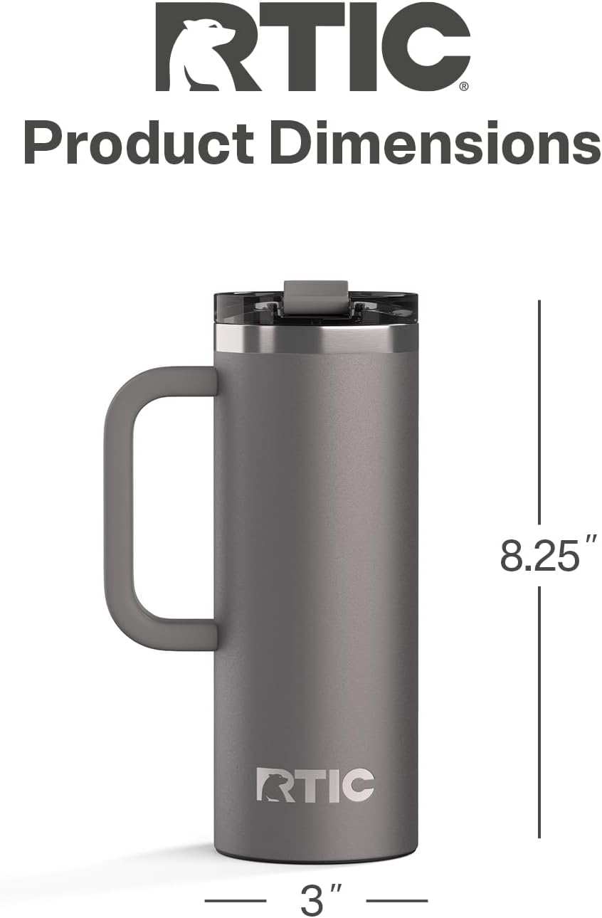 20oz Road Trip Travel Mug with Lid and Handle, Ceramic Lined, Beach | Stainless Steel Metal, Insulated Travel Cup for Hot and Cold Drinks, Coffee, Car, Camping and Travel