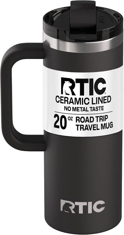 20oz Road Trip Travel Mug with Lid and Handle, Ceramic Lined, Beach | Stainless Steel Metal, Insulated Travel Cup for Hot and Cold Drinks, Coffee, Car, Camping and Travel