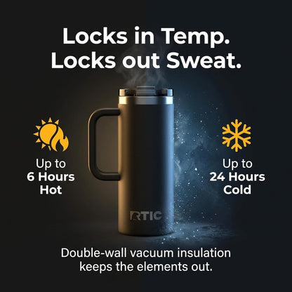 20oz Road Trip Travel Mug with Lid and Handle, Ceramic Lined, Beach | Stainless Steel Metal, Insulated Travel Cup for Hot and Cold Drinks, Coffee, Car, Camping and Travel
