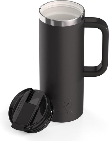 20oz Road Trip Travel Mug with Lid and Handle, Ceramic Lined, Beach | Stainless Steel Metal, Insulated Travel Cup for Hot and Cold Drinks, Coffee, Car, Camping and Travel