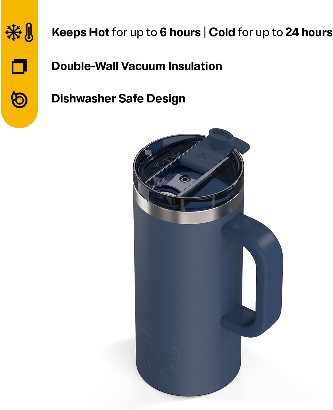 20oz Road Trip Travel Mug with Lid and Handle, Ceramic Lined, Beach | Stainless Steel Metal, Insulated Travel Cup for Hot and Cold Drinks, Coffee, Car, Camping and Travel