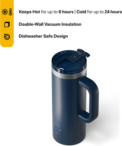 20oz Road Trip Travel Mug with Lid and Handle, Ceramic Lined, Beach | Stainless Steel Metal, Insulated Travel Cup for Hot and Cold Drinks, Coffee, Car, Camping and Travel