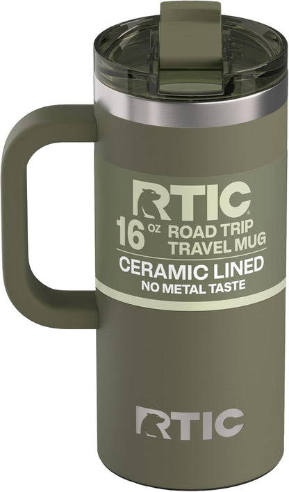 20oz Road Trip Travel Mug with Lid and Handle, Ceramic Lined, Beach | Stainless Steel Metal, Insulated Travel Cup for Hot and Cold Drinks, Coffee, Car, Camping and Travel
