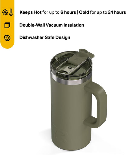 20oz Road Trip Travel Mug with Lid and Handle, Ceramic Lined, Beach | Stainless Steel Metal, Insulated Travel Cup for Hot and Cold Drinks, Coffee, Car, Camping and Travel