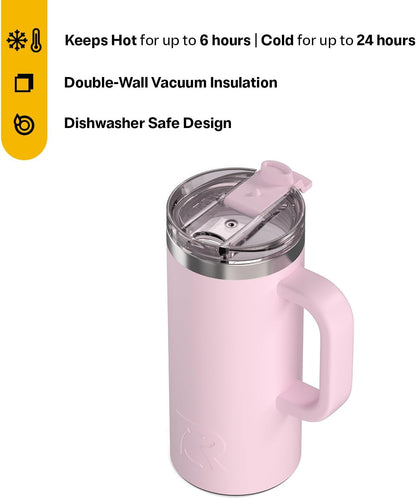 20oz Road Trip Travel Mug with Lid and Handle, Ceramic Lined, Beach | Stainless Steel Metal, Insulated Travel Cup for Hot and Cold Drinks, Coffee, Car, Camping and Travel