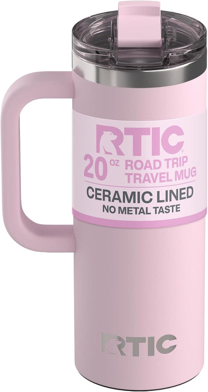 20oz Road Trip Travel Mug with Lid and Handle, Ceramic Lined, Beach | Stainless Steel Metal, Insulated Travel Cup for Hot and Cold Drinks, Coffee, Car, Camping and Travel