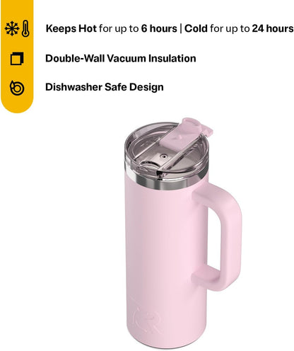 20oz Road Trip Travel Mug with Lid and Handle, Ceramic Lined, Beach | Stainless Steel Metal, Insulated Travel Cup for Hot and Cold Drinks, Coffee, Car, Camping and Travel