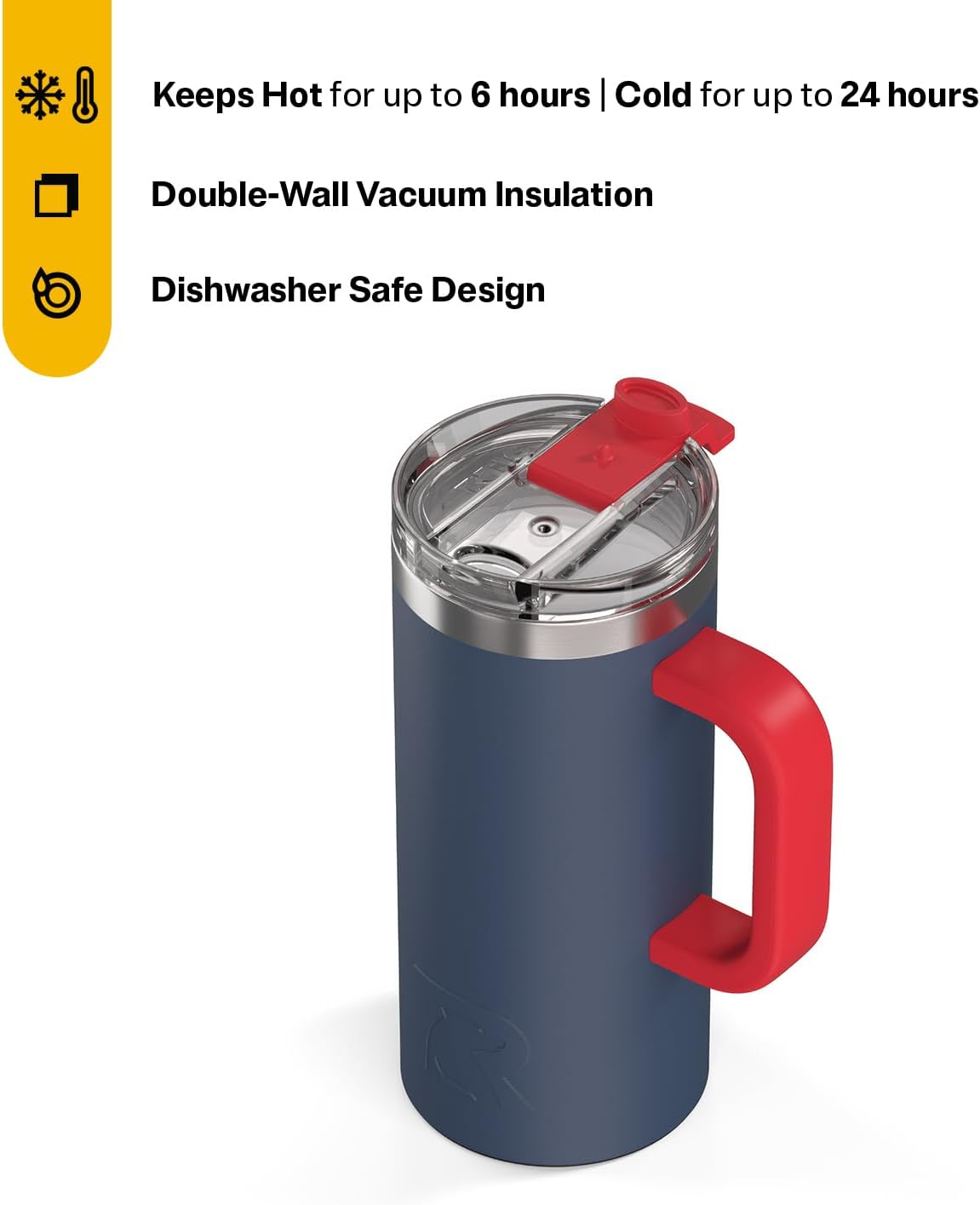 20oz Road Trip Travel Mug with Lid and Handle, Ceramic Lined, Beach | Stainless Steel Metal, Insulated Travel Cup for Hot and Cold Drinks, Coffee, Car, Camping and Travel