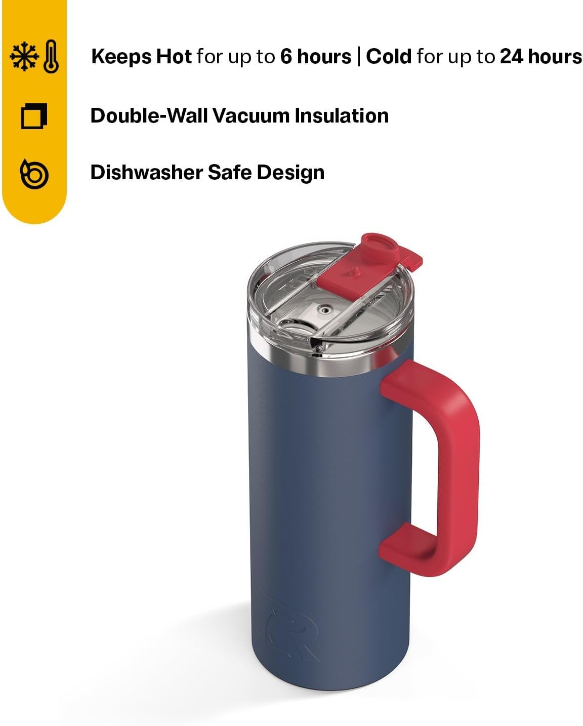20oz Road Trip Travel Mug with Lid and Handle, Ceramic Lined, Beach | Stainless Steel Metal, Insulated Travel Cup for Hot and Cold Drinks, Coffee, Car, Camping and Travel
