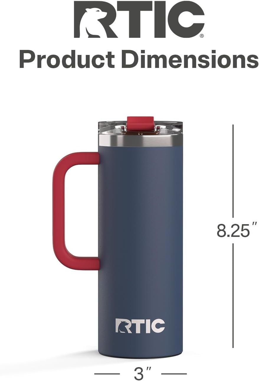 20oz Road Trip Travel Mug with Lid and Handle, Ceramic Lined, Beach | Stainless Steel Metal, Insulated Travel Cup for Hot and Cold Drinks, Coffee, Car, Camping and Travel