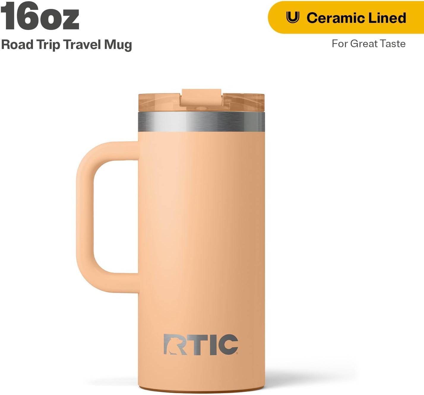 20oz Road Trip Travel Mug with Lid and Handle, Ceramic Lined, Beach | Stainless Steel Metal, Insulated Travel Cup for Hot and Cold Drinks, Coffee, Car, Camping and Travel