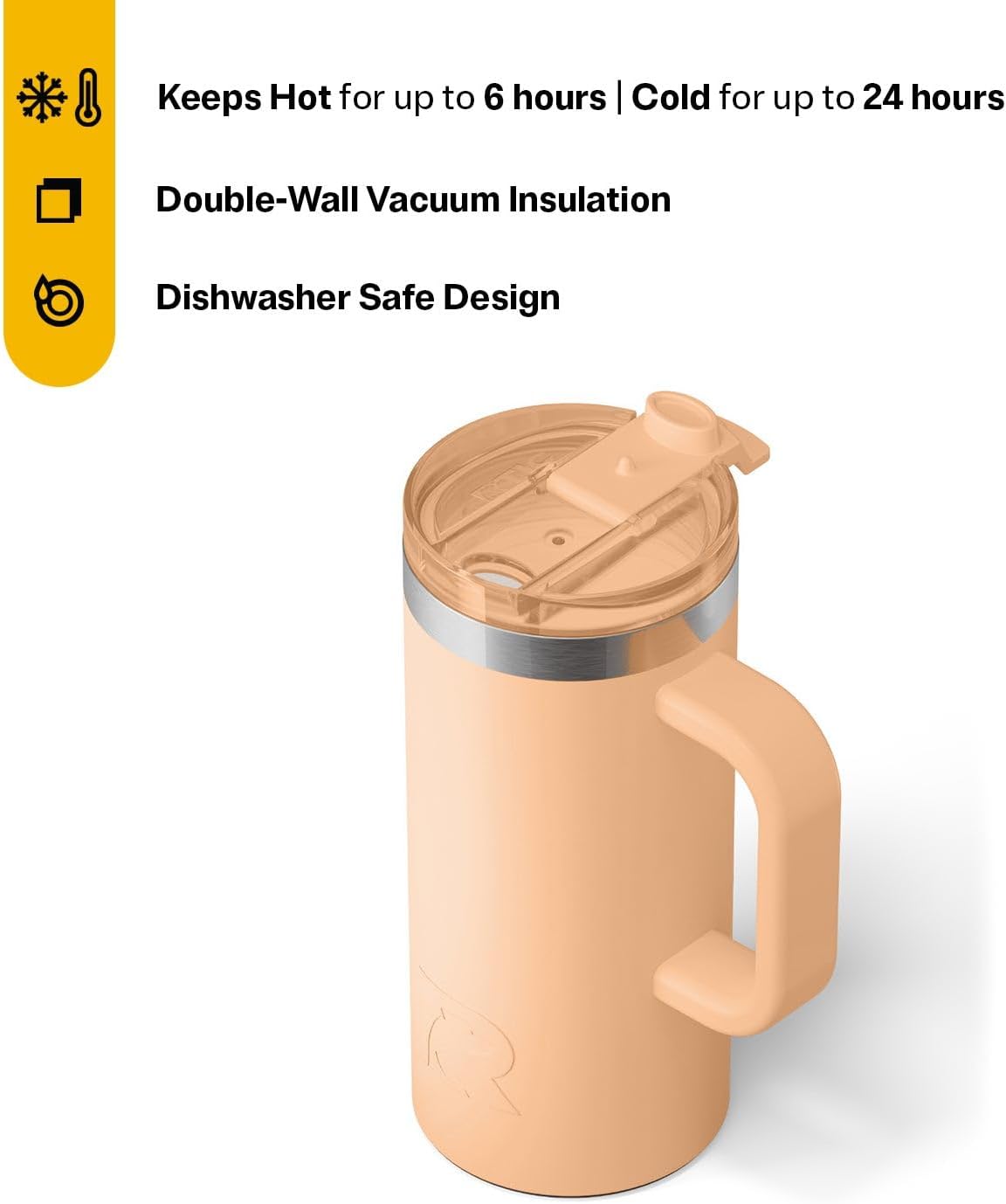 20oz Road Trip Travel Mug with Lid and Handle, Ceramic Lined, Beach | Stainless Steel Metal, Insulated Travel Cup for Hot and Cold Drinks, Coffee, Car, Camping and Travel