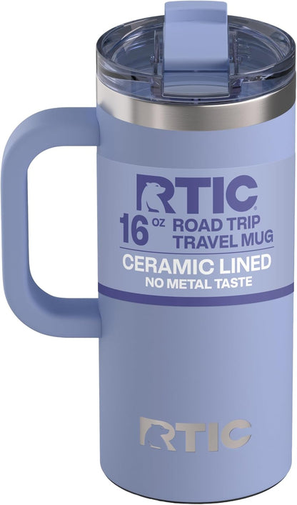 20oz Road Trip Travel Mug with Lid and Handle, Ceramic Lined, Beach | Stainless Steel Metal, Insulated Travel Cup for Hot and Cold Drinks, Coffee, Car, Camping and Travel