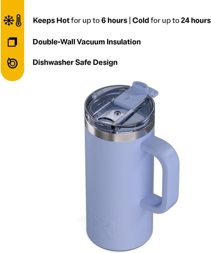 20oz Road Trip Travel Mug with Lid and Handle, Ceramic Lined, Beach | Stainless Steel Metal, Insulated Travel Cup for Hot and Cold Drinks, Coffee, Car, Camping and Travel