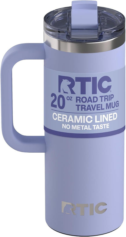 20oz Road Trip Travel Mug with Lid and Handle, Ceramic Lined, Beach | Stainless Steel Metal, Insulated Travel Cup for Hot and Cold Drinks, Coffee, Car, Camping and Travel