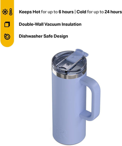 20oz Road Trip Travel Mug with Lid and Handle, Ceramic Lined, Beach | Stainless Steel Metal, Insulated Travel Cup for Hot and Cold Drinks, Coffee, Car, Camping and Travel
